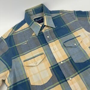 Wrangler Western Plaid Long Sleeve Pearl Snap Shirt Men's X-Long Tails 16.5-35